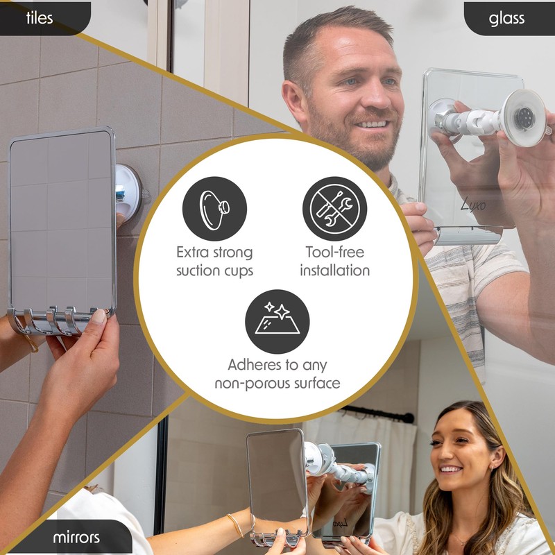 Luxo Shower Mirror, Shower Mirror fogless for Shaving with a