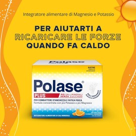 Polase Plus Magnesio e Potassio, Integratore Alimentare Sali Minerali Contro Stanchezza e Fatica, Caldo, Gusto Arancia e Mandarino, Confezione da 24 Bustine