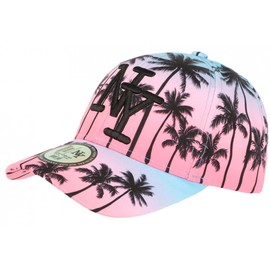 NY Pink and Blue Tropical Fashion Sunset Baseball Cap - Size: One Size - Colour: Pink - Unisex, Pink, One Size, pink