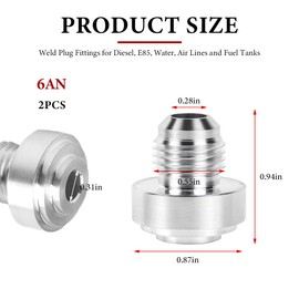 ZNDAW 2PCS 6AN Male Weld on Bung Fitting, Aluminum Male Flare Weldable Fuel Tank Fittings, 6 AN Weld On Thread Connector Hose Adapter for Fuel Oil Coolant Fluid, Car Accessories