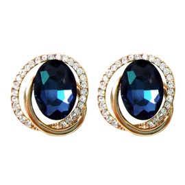 Navachi - arete de doble círculo chapados en oro de 18 quilates con vidrio blanco ovalado de circonia Azul