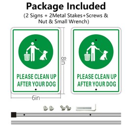 Acuxiaza Clean Up After Dog Sign : 2 Pack No Dog Fouling Signs with Metal Stakes-2 Pre-Drilled Holes 6"x8" Clean Up Dog Poop Sign Rust Free Aluminum Fade Resistant UV Protected & Waterproof