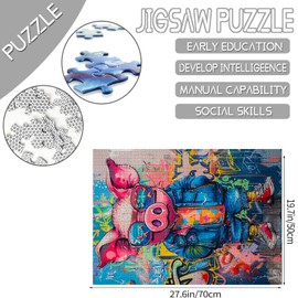 Farmhouse Cute Pig 1000 Piece Jigsaw Puzzle for Adults - Challenging Puzzle Perfect for Game Nights -Adult 1000 Piece Puzzle Pig Wearing Clothes Rustic Graffiti Arts Puzzles