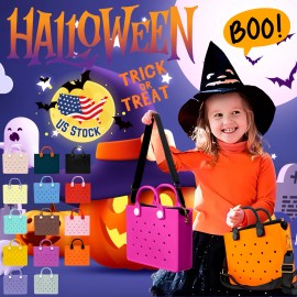Wholesale Halloween EVA Tote Bag Pumpkin Ghost Waterproof Handbag Punch Hole DIY Charm Tote Bags for Women Bag Halloween Handbagsize: M, color: HYB-T06