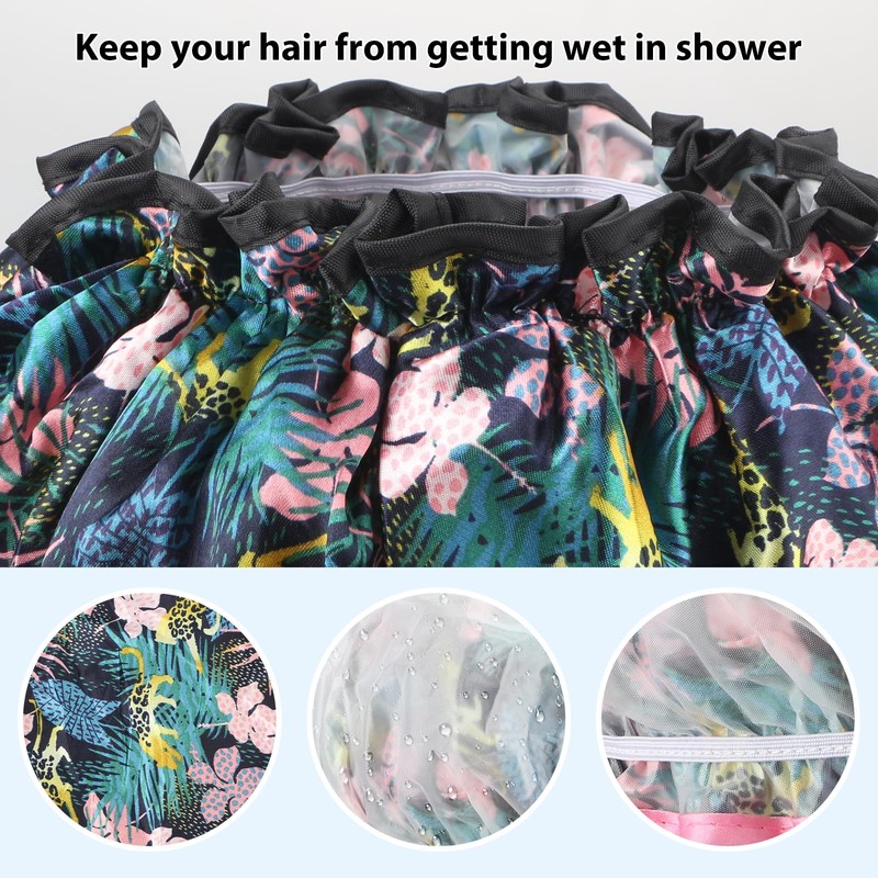 2 Packs Shower Cap Elastic Band Waterproof Bath Caps Double