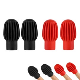 Drum Mute Drumstick Tip – 2 Pairs Quiet Practice Drumsticks – Black and Red Soft Rubber Heads – Stretchable Fit for All Mallets – Lightweight & Portable for Silent Percussion Play