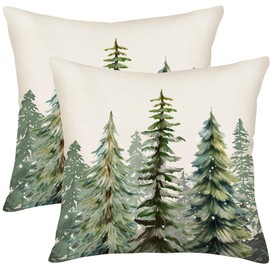 Set of 2 Watercolor Blue Green Christmas Tree Pillow Covers 24x24 Inch Farmhouse Christmas Decorations Nature Pine Tree Forest Decorative Throw Pillow Covers Outdoor Winter Decor for Home Couch