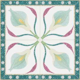 HOMETITUTE 10PCS 12x12 Inch Floral Calla Lily Floor Tiles Peel and Stick Removable Self Adhesive DIY Vinyl Flooring Stickers for Kitchen Bathroom Living Room Entryway Home Decor