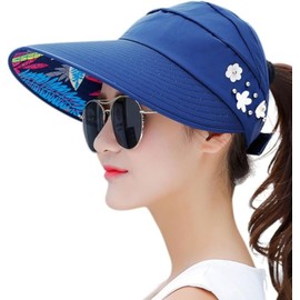 YEKEYI Sun Hats Women Summer Hat Outdoor UV Protection Wide Large Brim Cap Beach Visor Caps Foldable (Navy)