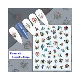 Flowers Leaf Nail Sticker Geometric Shapes Lines Dots Flower Hand Nail Decals Sr 1591 Nail Wraps Stickers Manicure Supplies for Women Nails Full Long Lasting Easy Apply and Remove