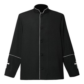 Mens Clergy Coat Church Priest Robe Vestment Stand Up Collar Button Down Top Outwear for Pastor
