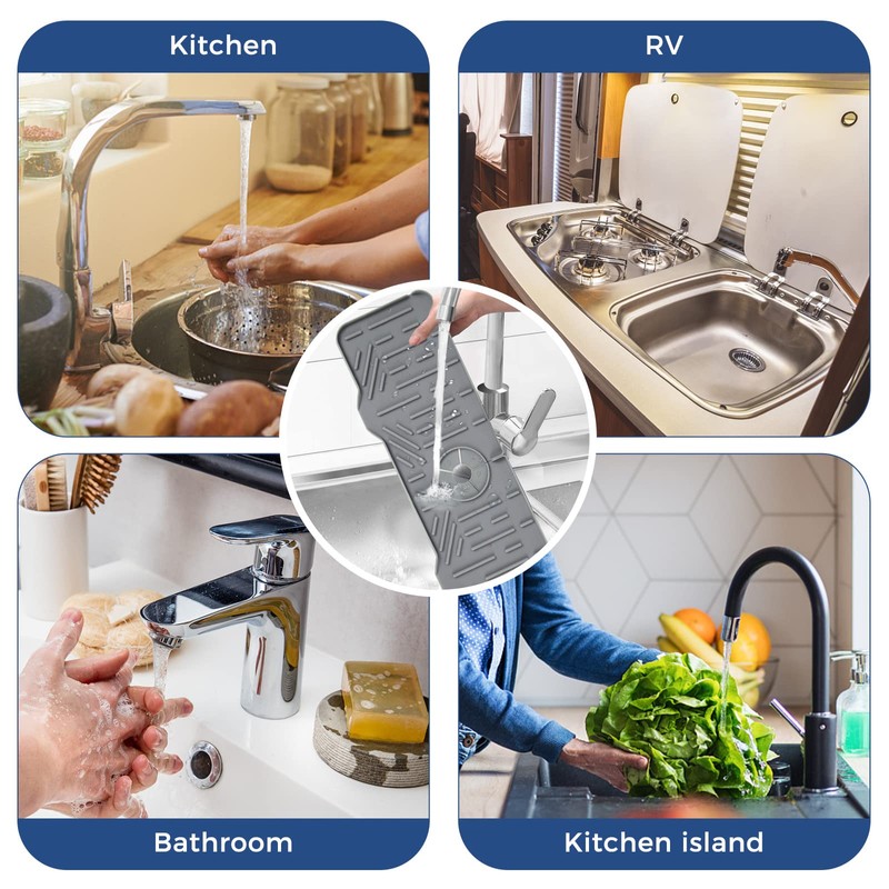BFONS XL Silicone Faucet Handle Drip Catcher Tray, Gray, 18.1in