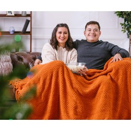 Chanasya Textured Knitted Super Soft Throw Blanket with Tassels - Warm Fluffy Cozy Plush Knit - for Fall Winter Couch Bed Sofa Living Room Framhouse Boho Accent Decor (50x65 Inches) Orange Blanket