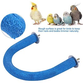 Bird Perches, Natural Wood, U-Shape Quartz Sand Branches, Hanging Stand, Paw Grinding Ladder for Pets, Parakeet, Cockatoo, Canary, Fin, Dove (Blue)