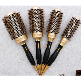 BeiHCain Round Brush Set for Blow Drying, Professional Women's Hair Styling Brushes - Thermal Durable Aluminum Barrel Round Curling Brushes with Boar Bristles, 4 Count