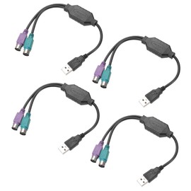 MECCANIXITY 4Pcs USB to Dual PS/2 Adapter Cable 6P 1FT PS/2 Female to USB 2.0 Male Converter Built-in Chip Connector Adapter for PC Keyboard and Mouse,Black