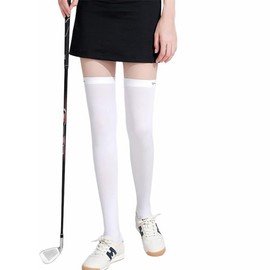 Golf Socks, Cooling Sensation, UV Protection, UPF 50+, Compression Stockings, Ice Silk, Cool, Stretchy, Over the Knee Socks, Knee High Socks, Sports UV Protection, Summer, (Over Knee) White