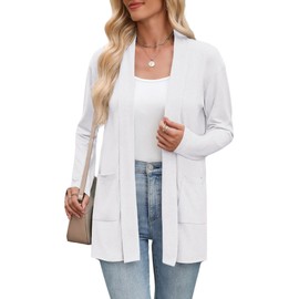 Zeagoo Lightweight Summer Cardigan Loose Casual Long Sleeve Open Front Breathable Cardigans with Pockets A-White