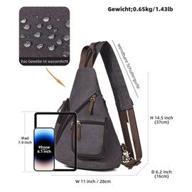 KL928 Canvas Sling Bag Men and Women, Crossbody Chest Bag, Shoulder Backpack, Shoulder Bag, Shoulder Slingbag for Men and Women, dark grey