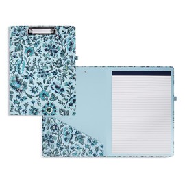 Vera Bradley Women's Blue Floral Clipboard Folio with Refillable Lined Notepad, Interior Pocket, and Pen Loop, Cloud Vine