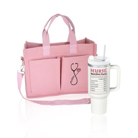 2 Pcs Nurse Gift for Women Nurse Week Gifts Set Canvas Tote Bag & 40 oz Tumbler Cup Stainless Steel, Large Shoulder Travel Bags Coffee Tumbler for Nursing School Appreciation Thank You Gift