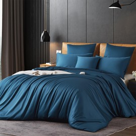 Gezu Cotton Bed Linen 135 x 200 cm Blue Petrol Mako Satin Cotton Satin Bed Linen 2-Piece Single Bed Linen 100% Cotton Soft Duvet Cover 135 x 200 cm and Pillowcases 80 x 80 cm with Zip