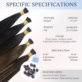 DOORES I Tips Hair Extensions Real Hair, Balayage Walnut Brown to Ash Brown and Bleach Blonde 24 Inch 50g/50s, I Tip Hair Extensions Real Human Hair Extensions