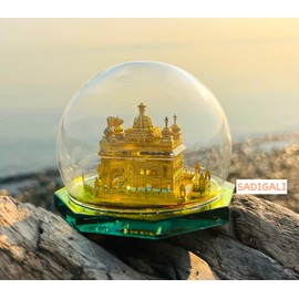 [Small] Golden Temple 24K Gold Plated Model Round 12cm Size Miniature Sri Harmandir Sahib Idol Sikh Temple in Amritsar for Home Decor Car Decor Diwali Gift Punjabi New House Gift