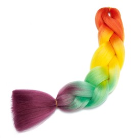 Jumbo Braiding Hair Ombre 24 inch Jumbo Braid Hair Extensions Rainbow Jumbo Box Braids Crochet Hair Long for Women Kids DIY High Temperature Synthetic Fiber 4 Tones Orange+Yellow+Green+Red 1 Bundle