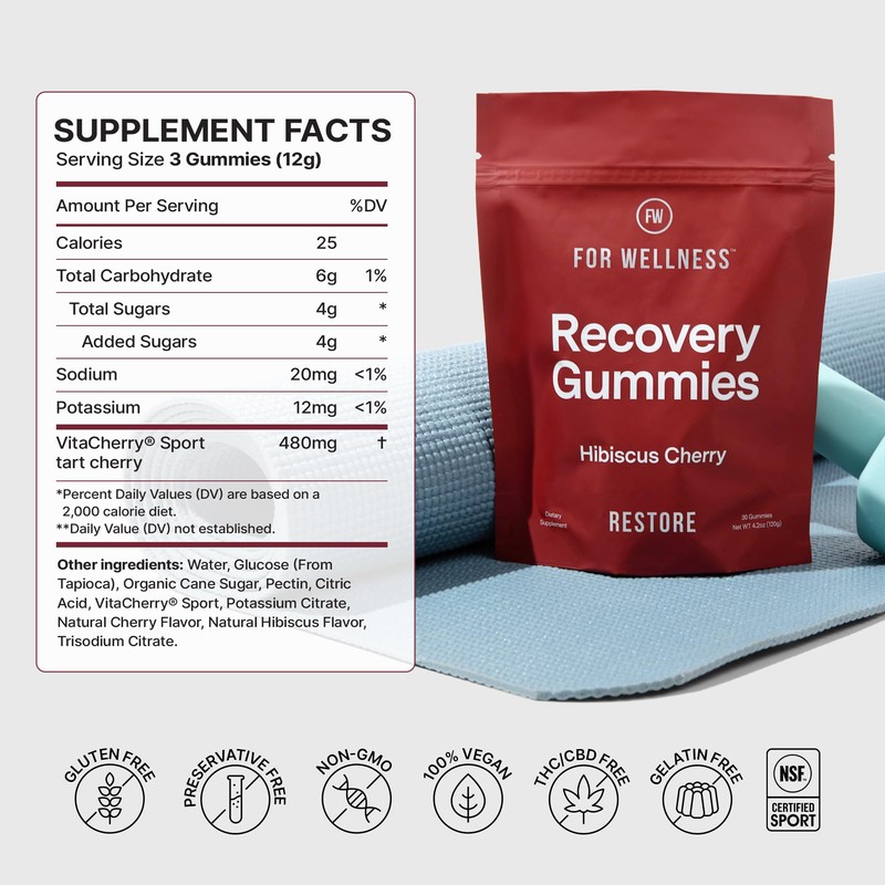 For Wellness Recovery Gummies Restore | Tart Cherry Energy Supplements