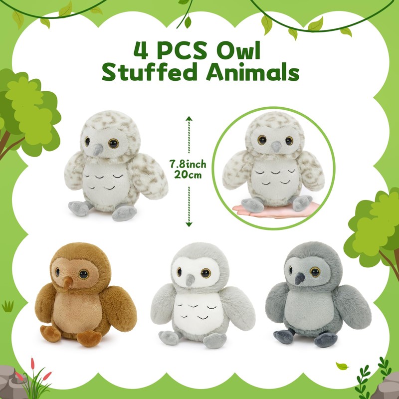MorisMos 4 Pack Owl Stuffed Animals, 7.8 Inch Small Owl