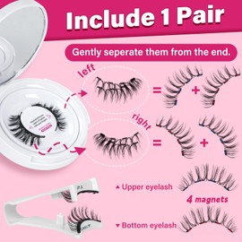 Magnetic Eyelashes, Magnetic Lashes, Natural Reusable with Applicator, No Glue, No Glue or Eyeliner, Easy to Wear, 4 Magnetic Points are Stronger Eye Shape (1 Pair, Charm)