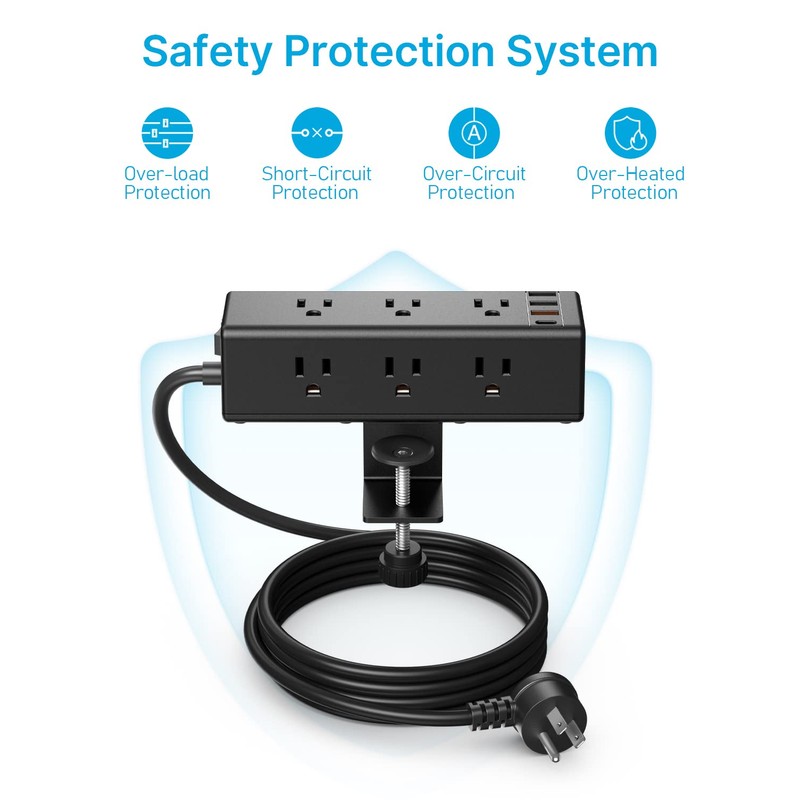 CCCEI Desk Clamp Power Strip with 9 Outlets, Desktop Edge