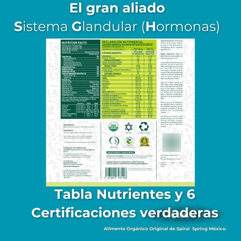 Alga Spirulina Máxima Orgánica Pack 5 Bolsas Con 500 Bolitas