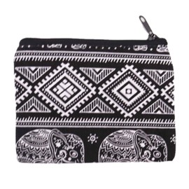 Mini-Münztasche, 14 x 10 cm, tropisch, Herbstblätter, Kaktus, Elefant, böhmisch, Kosmetik, Schmuck, Geldbeutel, Zubehör, Organizer, Reisen, Geschenk, Alltag, gemischt, Schwarzer Elefant, Bohemian-Stil