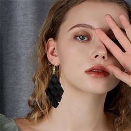 SMALLLOVE Acrylic Petal Dangle Drop Earrings for Women Fashion Long Rose Flower Hanging Resin Floral Statement Earring Jewellery Gifts (Black petal)