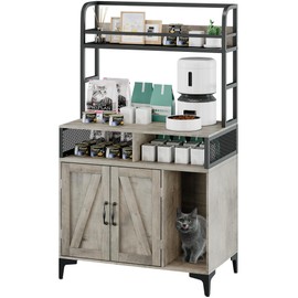 Garvee Cat Litter Box Enclosure,Hidden Litter Box Furniture with Open Shelf & Compartments, Metal Frame Indoor Cat House Furniture Cabinet for Most of Litter Box, Grey