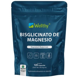 Wellthy Bisglicinato de Magnesio 120 Cápsulas 432mg de MG Elemental. 100% Natural, Alta Absorción, Cápsulas Veganas Tech, Bottle Free