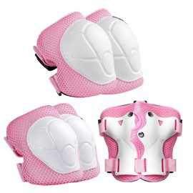 6 Pieces Skating Protective Gear Set for 3-8 Years Old, Adjustable Knee and Elbow Pads & Wrist Guards, Boys Girls Skateboard Pads Protector for Roller Skate Scooter Bike Cycling (Pink)