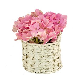 National Tree Company Artificial Flower Bouquet, Hydrangea Flower Blooms, Purple, Includes White Basket, Loop Handles, Spring Collection, 10 Inches