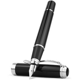38MM 엑스트라 파인 펜촉 만년필 선물 블랙 메탈 필기 캘리그래피 38MM Extra Fine Nib Fountain Pen Gift Black Metal Writing Calligraphy [Bla Silver]