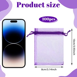 Xyembu 100 Pcs Purple Organza Bags, Drawstring Small Mesh Bags 3x4 Inch Jewelry Pouches Wedding Party Favor Candy Gift Bag for Small Business Bracelet Packaging Empty Sachet