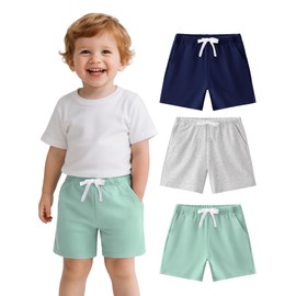 Witwot 3 Pack Toddler Shorts French Terry Baby Boys Shorts Infant Summer Clothes Size Green/Grey/Navy Blue 3T