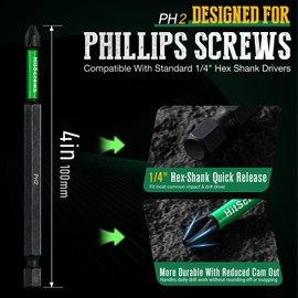 Hitscrews PH2 Phillips Bits #2 – 10 Pack 4" Extra Long Impact Driver Bits,S2 Steel Magnetic Screwdriver Bits for Power Tools and Screw Guns