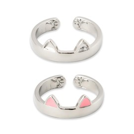 Cat Ears Paw Rings for Women Girls Couple Rings for Girlfriend Boyfriend Husband Wife Valentines Birthday Gifts Friendship Rings for BFF Besties Sisters Adjustable Silver Pink Ear Ring 2 pcs