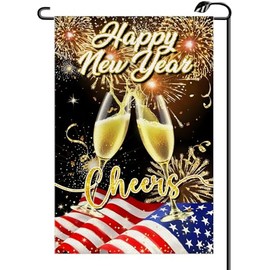 Happy New Year Cheers Garden Flag 12x18 Inch Vertical Double Sided American Flag with Fireworks Champagne Winter Small Flags Outside Decoration For Yard XN03