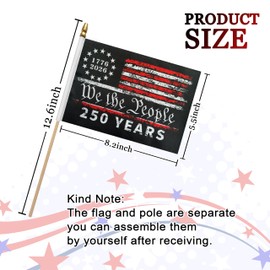 KERDA 12 Pack 250th Anniversary USA Flag Small 250 Birthday Anniversary Flags on Stick We The People 250 Years of Freedom 1776-2026 Patriotic Handheld Flags,5x8 Inch