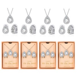 4/6 Set of Bridesmaid Jewelry Set for Wedding Bridesmaid Earrings and Necklace Sets for Women Bridesmaid Gifts from Bride Wedding Accessories Bridesmaid Proposal Gifts, Copper, Cubic Zirconia