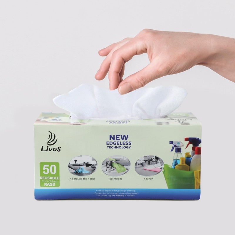 LIVOS 50 Pack Microfiber Cleaning Cloth in Box, Reusable Cleaning