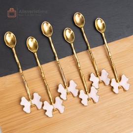 Alisveristime Exquisite Butterfly Motif Tea Spoons - Decorative Stirring, Sugar, Tea Spoons (Set of 6) (Butterfly-Gold) (Pink)